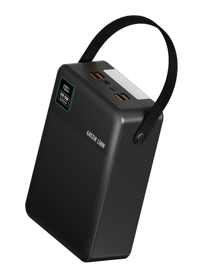 جرين ليون شاحن باور بانك ثاندر 80 بسعة 80000 مللي أمبير، شحن سريع PD 20W، مصباح يدوي قوي، شاشة رقمية LED، 4 منافذ USB-A ومنفذ USB-C، بطارية طويلة العمر، مدخل USB-C، لايتنينغ، مايكرو - أسود - Image 1
