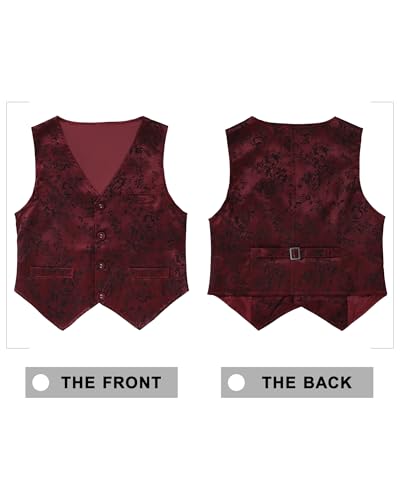 YALLET Boys Formal Vest Paisley Jacquard Necktie Bow tie Corsage Pocket Square Suit Waistcoat Set Wedding 5PCS - Image 2