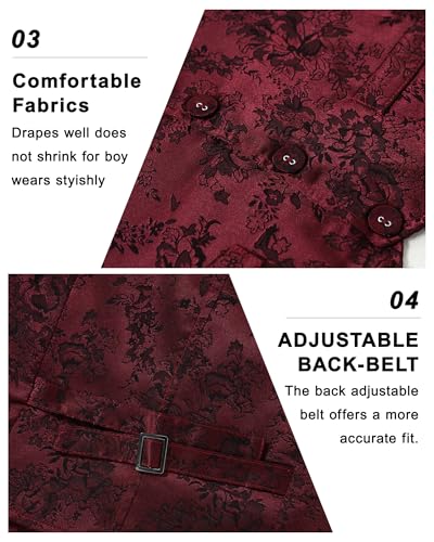 YALLET Boys Formal Vest Paisley Jacquard Necktie Bow tie Corsage Pocket Square Suit Waistcoat Set Wedding 5PCS - Image 5