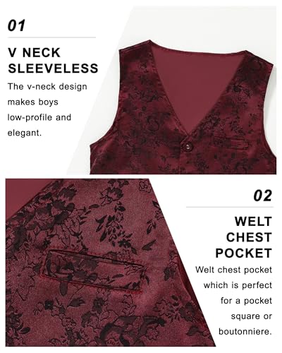 YALLET Boys Formal Vest Paisley Jacquard Necktie Bow tie Corsage Pocket Square Suit Waistcoat Set Wedding 5PCS - Image 4