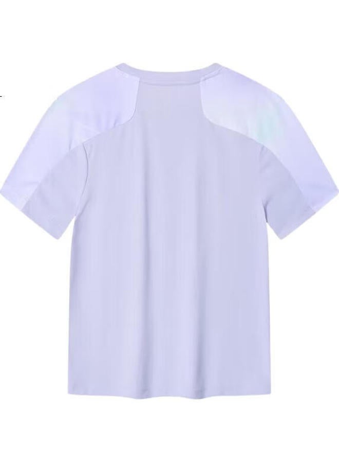 Erke Kids' Round Neck Short Sleeve Pure Cotton T-Shirt In Dream Purple, Size 130 - Image 1