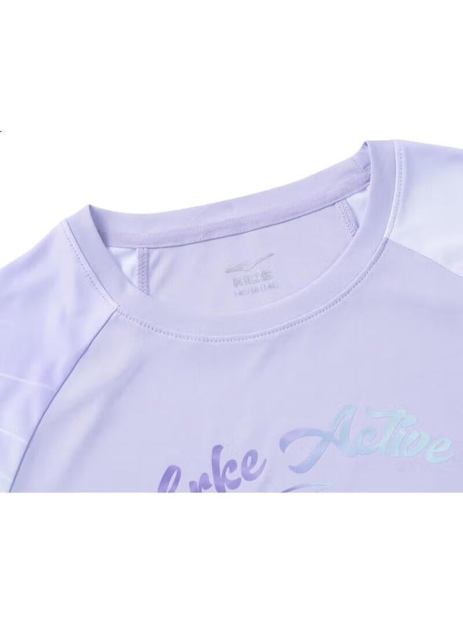 Erke Kids' Round Neck Short Sleeve Pure Cotton T-Shirt In Dream Purple, Size 130 - Image 2