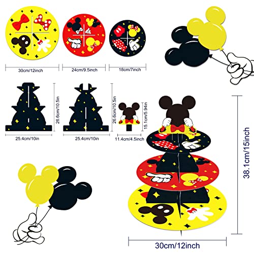 OULUN Large 3-Tier Mickey Minnie Cupcake Stand 12Inch Cardboard Cupcake Tray for Wedding Birthday Baby Shower Mickey Minnie Birthday Party Supplies - Image 5