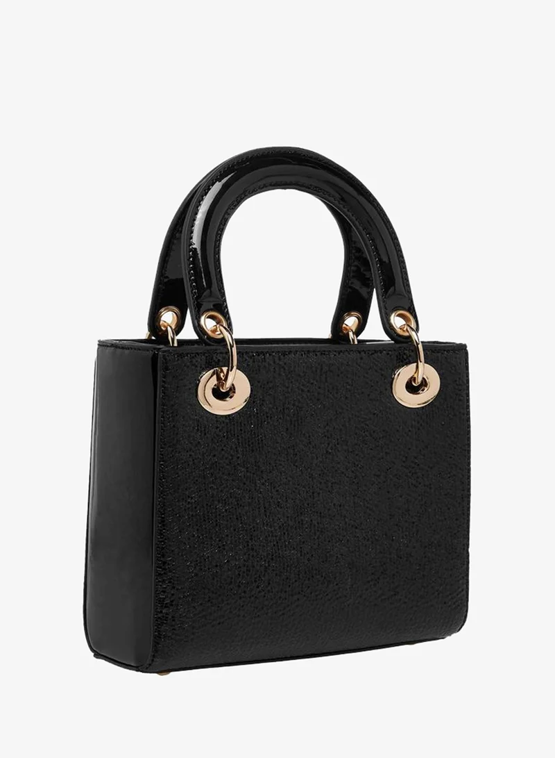 Flora Bella By Shoexpress BLACK Textured Tote Bag with Double Handles and Detachable Shoulder Strap for Women | Best Price UAE
