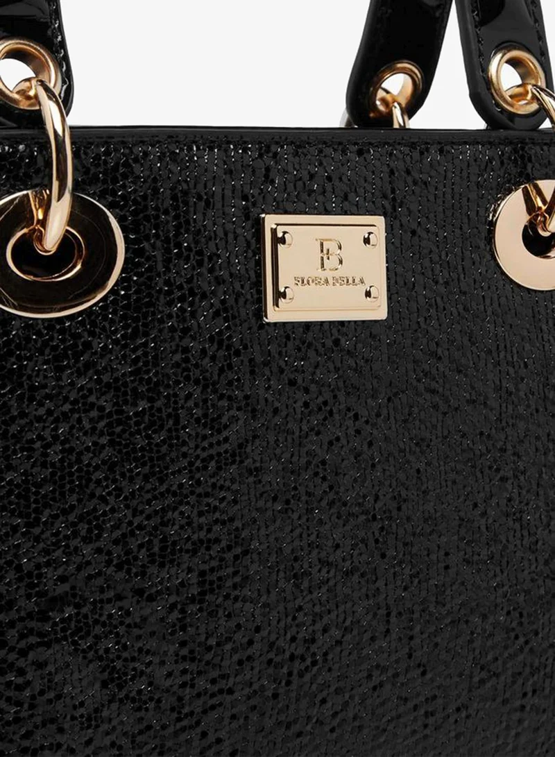 Flora Bella By Shoexpress BLACK Textured Tote Bag with Double Handles and Detachable Shoulder Strap for Women | Best Price UAE