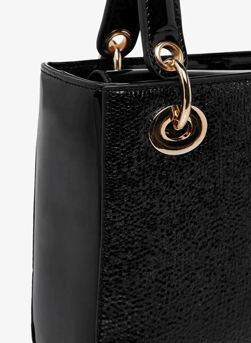 Flora Bella By Shoexpress BLACK Textured Tote Bag with Double Handles and Detachable Shoulder Strap for Women | Best Price UAE