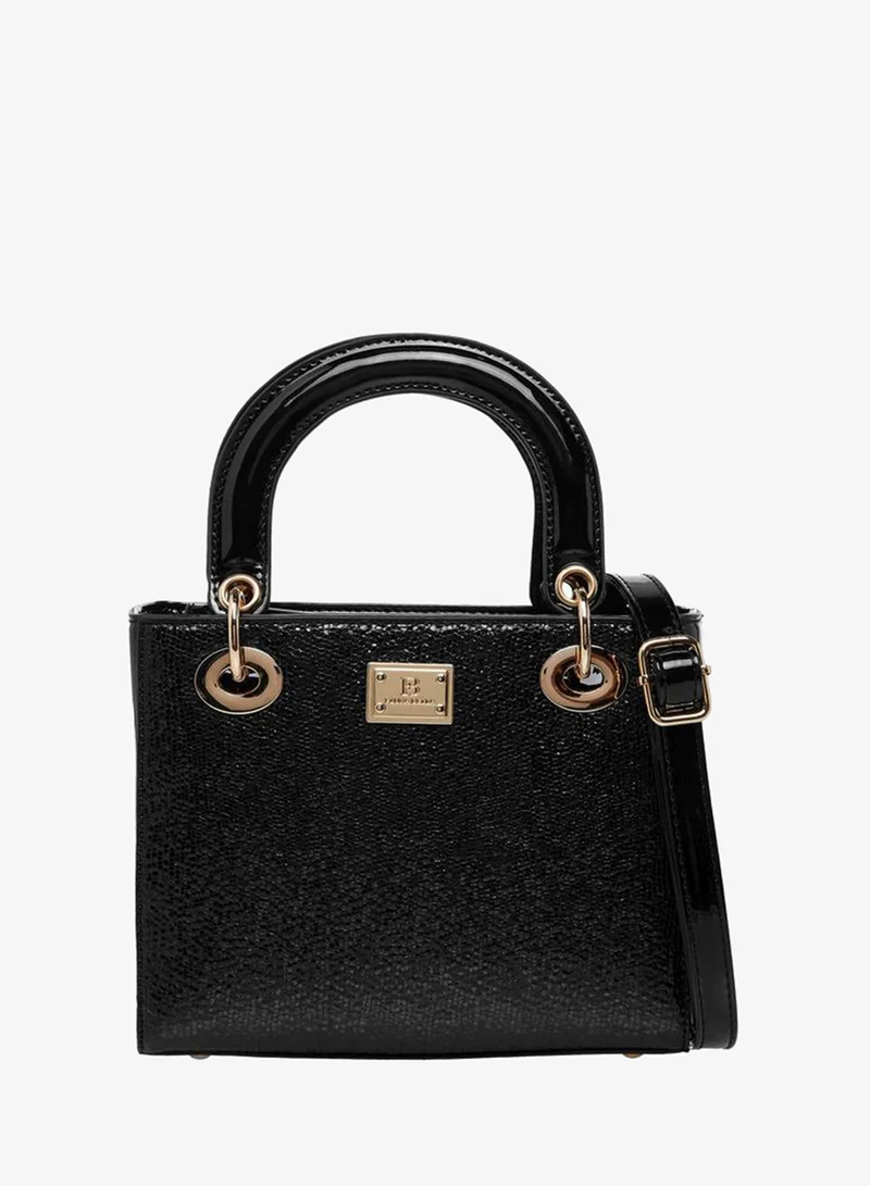 Textured Tote Bag with Double Handles and Detachable Shoulder Strap