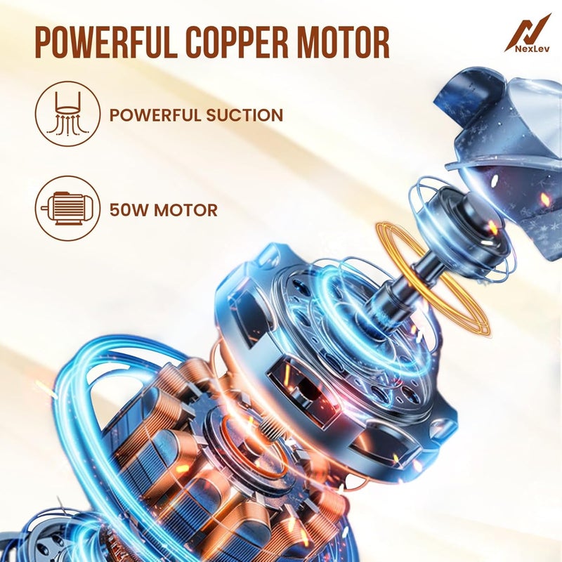 nexlev مكنسة كهربائية لاسلكية رطبة وجافة | للاستخدام في المنزل والسيارة والمكتب | 3 ملحقات | فلتر HEPA لالتقاط الغبار | بطارية 4000 مللي أمبير | تنظيف سريع للمكتب، أو انسكاب القهوة أو الشاي أو الماء | مدمجة وقابلة للحمل | VC-05 - Image 3