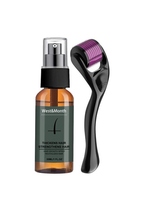 Beard Growth Spray Set for Men Nourishing Moisturizing Moustache Growth Enhancer Serum with Beard Roller，Beard Softener, Strengthens and Moisturizes