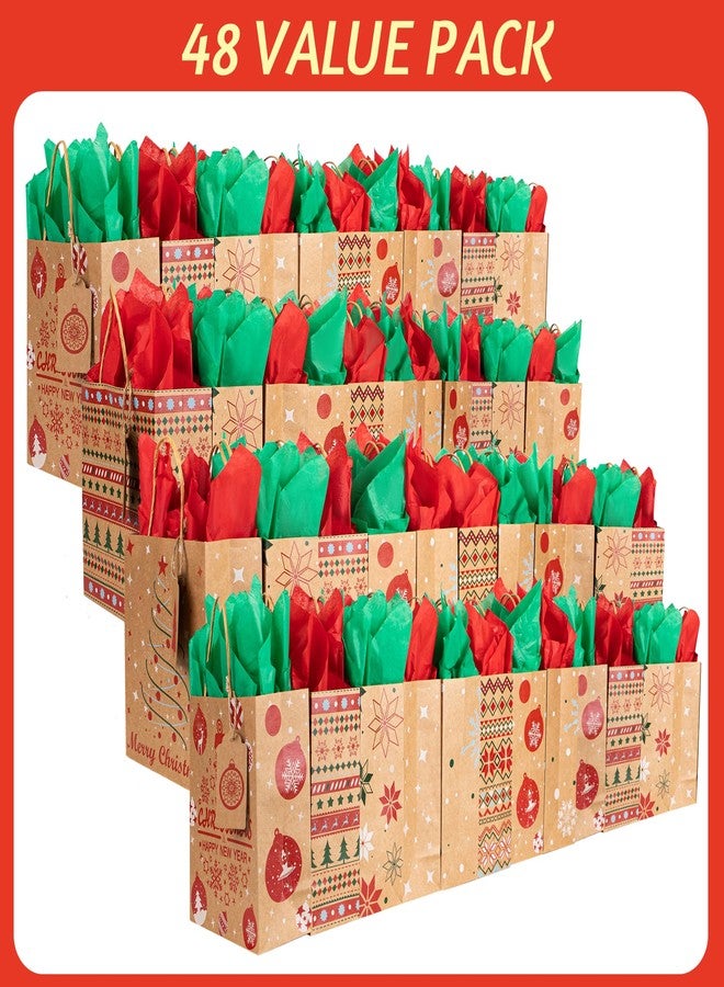 Kiddokids 48 Christmas Gift Bags 7" x 8.65" x 3.15", Kraft Holiday Wrapping with Tissue Papers, 48 Gift Tags for Xmas Exchange, Party Favors Goodie Bags, Christmas Gift Box Packaging, Decor - Image 3