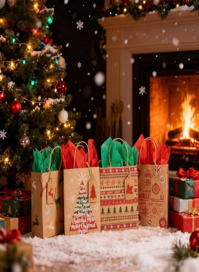 Kiddokids 48 Christmas Gift Bags 7" x 8.65" x 3.15", Kraft Holiday Wrapping with Tissue Papers, 48 Gift Tags for Xmas Exchange, Party Favors Goodie Bags, Christmas Gift Box Packaging, Decor - Image 5