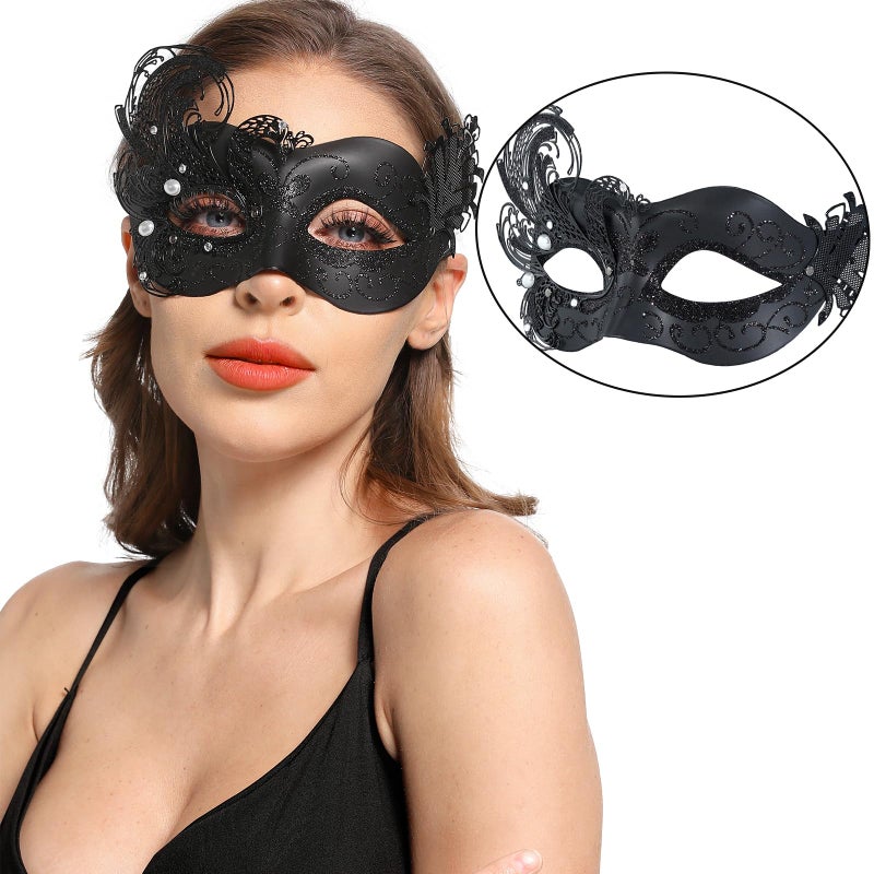 MYSEUNI 2025 New Black Masquerade Mask for Women-Peacock Metal Lady Masquerade Venetian Mask- Mascarade Mask for Women Butterfly -Perfect for Mardi Gras, Halloween Parties, Costume Party, Carnivals, Wedding - Image 2