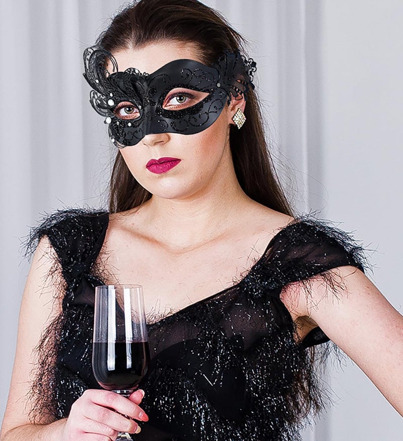 MYSEUNI 2025 New Black Masquerade Mask for Women-Peacock Metal Lady Masquerade Venetian Mask- Mascarade Mask for Women Butterfly -Perfect for Mardi Gras, Halloween Parties, Costume Party, Carnivals, Wedding - Image 5