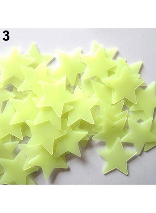 NIBEMINENT 100-Piece Bedroom Fluorescent 3D Glow Luminous Stars Wall Stickers Yellow - Image 1