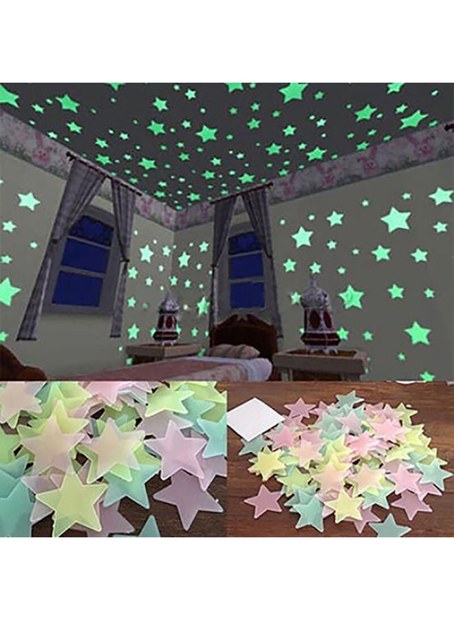 NIBEMINENT 100-Piece Bedroom Fluorescent 3D Glow Luminous Stars Wall Stickers Yellow - Image 2