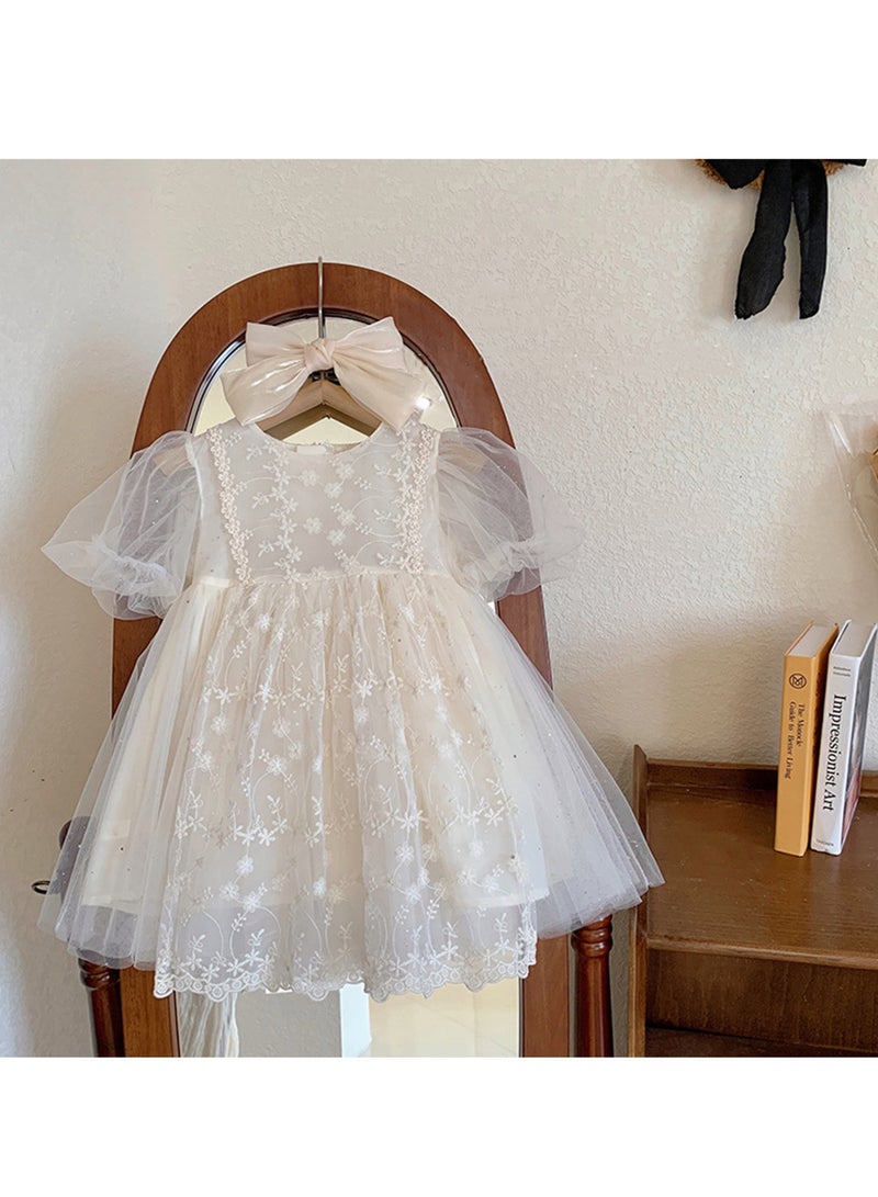 1–2Y Toddler Girl Princess Dress, White Embroidered Tulle Dress, Puff Sleeve Birthday Outfit, Baby Girl Dress for Wedding, Eid, Summer Photo Shoot, Fit for Height 90cm - Image 2