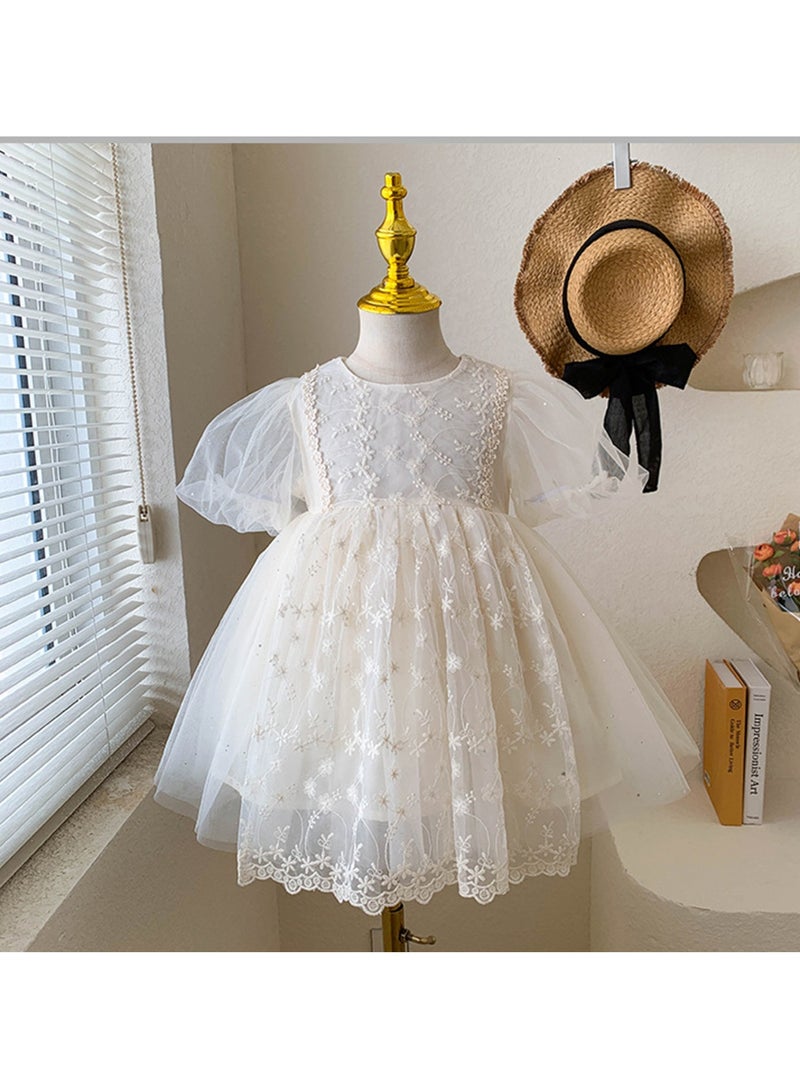 1–2Y Toddler Girl Princess Dress, White Embroidered Tulle Dress, Puff Sleeve Birthday Outfit, Baby Girl Dress for Wedding, Eid, Summer Photo Shoot, Fit for Height 90cm - Image 5