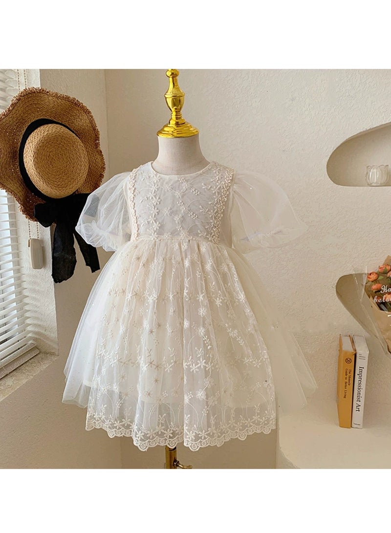 1–2Y Toddler Girl Princess Dress, White Embroidered Tulle Dress, Puff Sleeve Birthday Outfit, Baby Girl Dress for Wedding, Eid, Summer Photo Shoot, Fit for Height 90cm - Image 4
