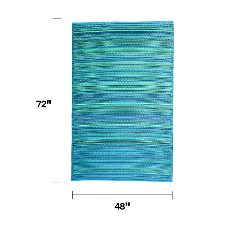 Fab Habitat Outdoor Rug - Waterproof, Fade Resistant, Crease-Free - Premium Recycled Plastic - Striped - Patio, Deck, Porch, Balcony, Laundry Room - Cancun - Turquoise & Moss Green - 4 x 6 ft - Image 2