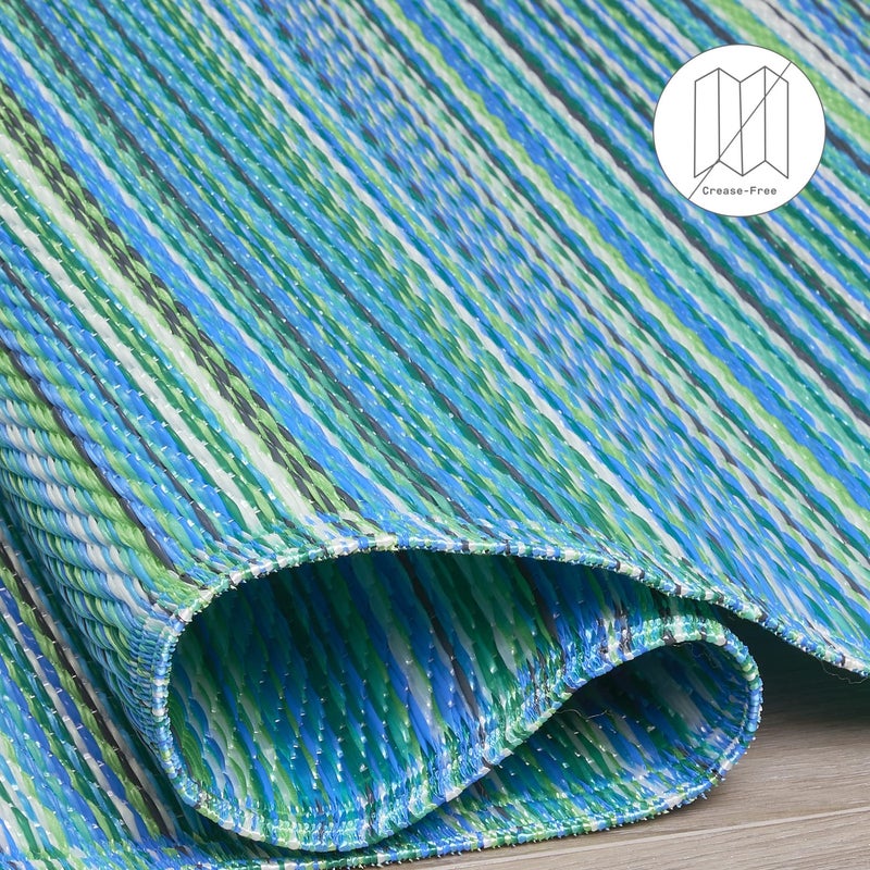Fab Habitat Outdoor Rug - Waterproof, Fade Resistant, Crease-Free - Premium Recycled Plastic - Striped - Patio, Deck, Porch, Balcony, Laundry Room - Cancun - Turquoise & Moss Green - 4 x 6 ft - Image 5