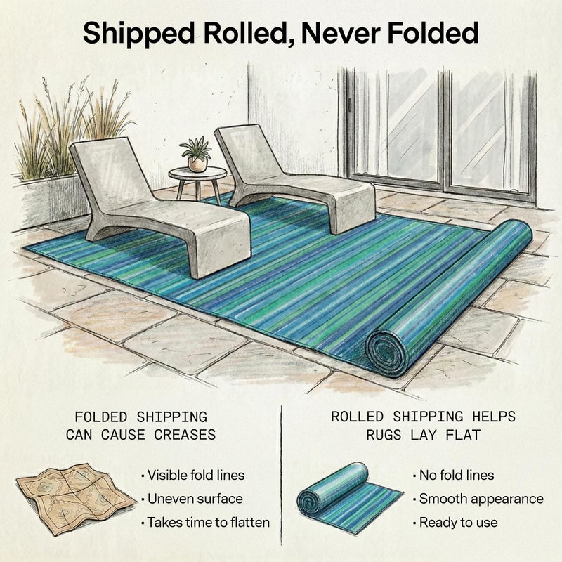 Fab Habitat Outdoor Rug - Waterproof, Fade Resistant, Crease-Free - Premium Recycled Plastic - Striped - Patio, Deck, Porch, Balcony, Laundry Room - Cancun - Turquoise & Moss Green - 4 x 6 ft - Image 4