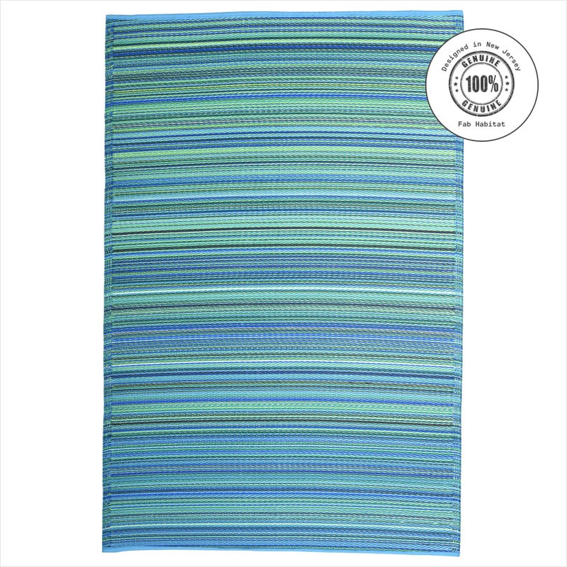 Fab Habitat Outdoor Rug - Waterproof, Fade Resistant, Crease-Free - Premium Recycled Plastic - Striped - Patio, Deck, Porch, Balcony, Laundry Room - Cancun - Turquoise & Moss Green - 4 x 6 ft - Image 3