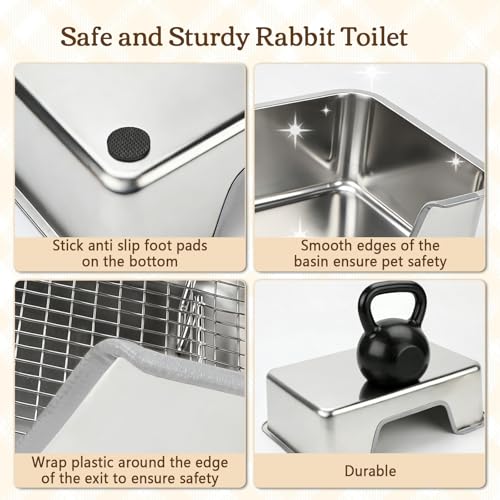 Rypet Large Rabbit Litter Box, Bunny Litter Box High Side with 304 Stainless Steel Sifting Tray, Metal Small Animal Litter Pan with Pet Food Bowl and Water Bottle, Non-Slip Easy to Clean Odor Control - Image 4