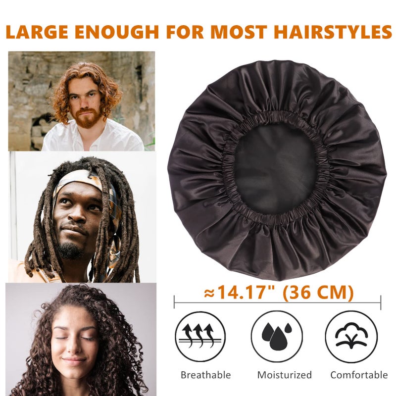 Himoswis Adjustable Shower Caps for Men Women Reusable Waterproof Satin Lining Large Shower Cap for Long Hair Braids Curly Hair (L,Black/Black) - Image 4