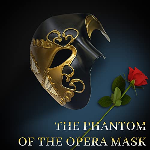 IncreDecor Masquerade Mask for Men Phantom of The Opera Half Face Mask with Bowtie, Venetian Masks for Halloween Party (Black+Gold) - Image 5