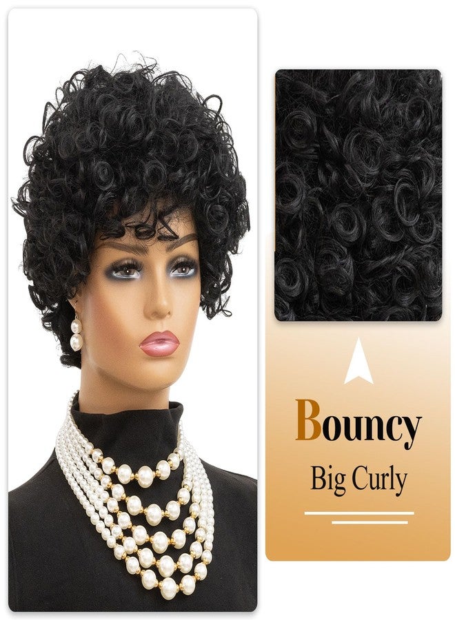 MOONSHOW Short Curly Wigs for Black Women Pixie Cut Wig Curly Bob Wigs for Black Women Short Wig with Bangs Synthetic Afro Wigs Black Curly Wigs for African American Women (Natural Black) - Image 2
