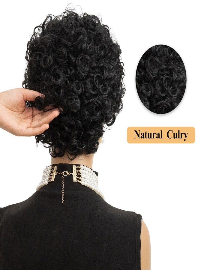 MOONSHOW Short Curly Wigs for Black Women Pixie Cut Wig Curly Bob Wigs for Black Women Short Wig with Bangs Synthetic Afro Wigs Black Curly Wigs for African American Women (Natural Black) - Image 5