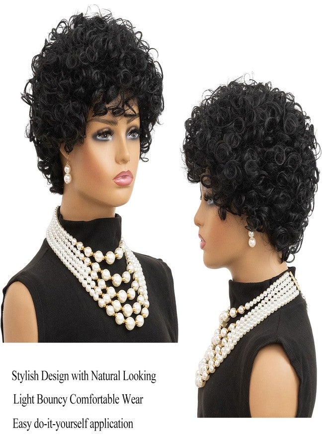 MOONSHOW Short Curly Wigs for Black Women Pixie Cut Wig Curly Bob Wigs for Black Women Short Wig with Bangs Synthetic Afro Wigs Black Curly Wigs for African American Women (Natural Black) - Image 4