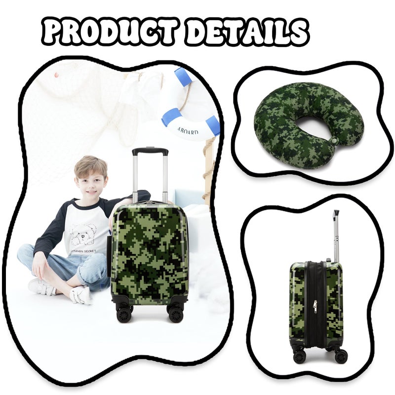 Esteemly Kid's Luggage Set 2 Piece Suitcase Set 16" Hardside Luggage with Spinner Wheels Girls Carry on Toddler Travel Rolling Suitcase with Neck Pillow Airline Approved - Image 4