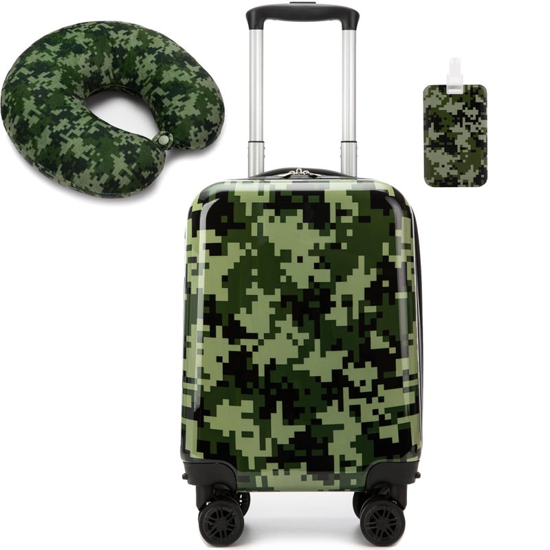 Esteemly Kid's Luggage Set 2 Piece Suitcase Set 16" Hardside Luggage with Spinner Wheels Girls Carry on Toddler Travel Rolling Suitcase with Neck Pillow Airline Approved - Image 1