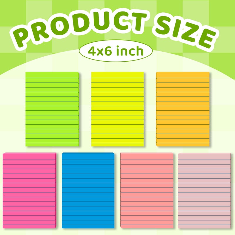 vipstar (15 Pads) Lined Sticky Notes 4x6 in Post, 7 Bright Colors with Lines Self-Stick Note Pad it, Strong Adhesive, Big Rectangular Sticky Pads for Office, Home, School, Meeting - Image 2