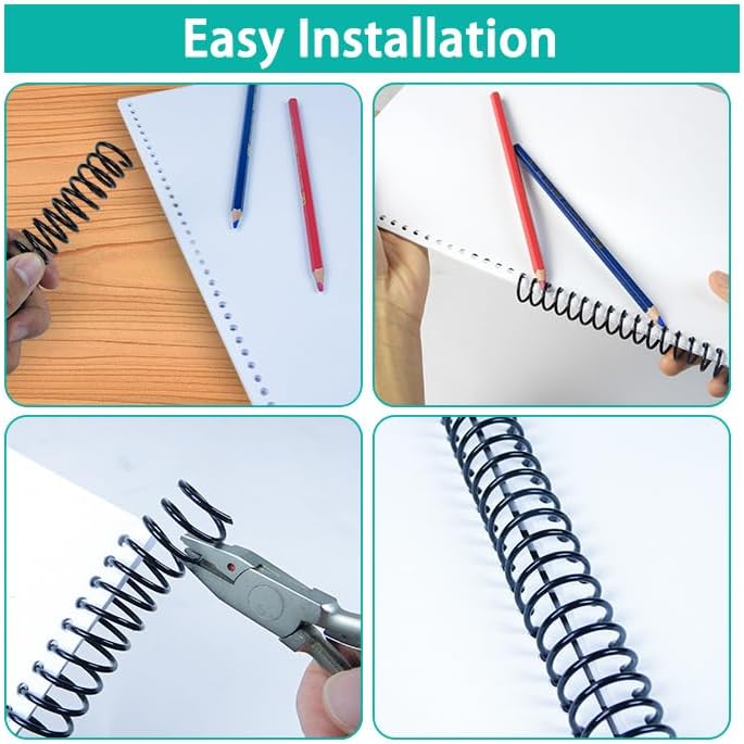 RAYSON 31.8mm Plastic Spiral Coil Binding 3:1 Pitch, 1-1/4 inch, 280 Sheets Capacity Black Coil Binding Spines - Versatile for Office and Educational Tasks, Pack of 50 - Image 4