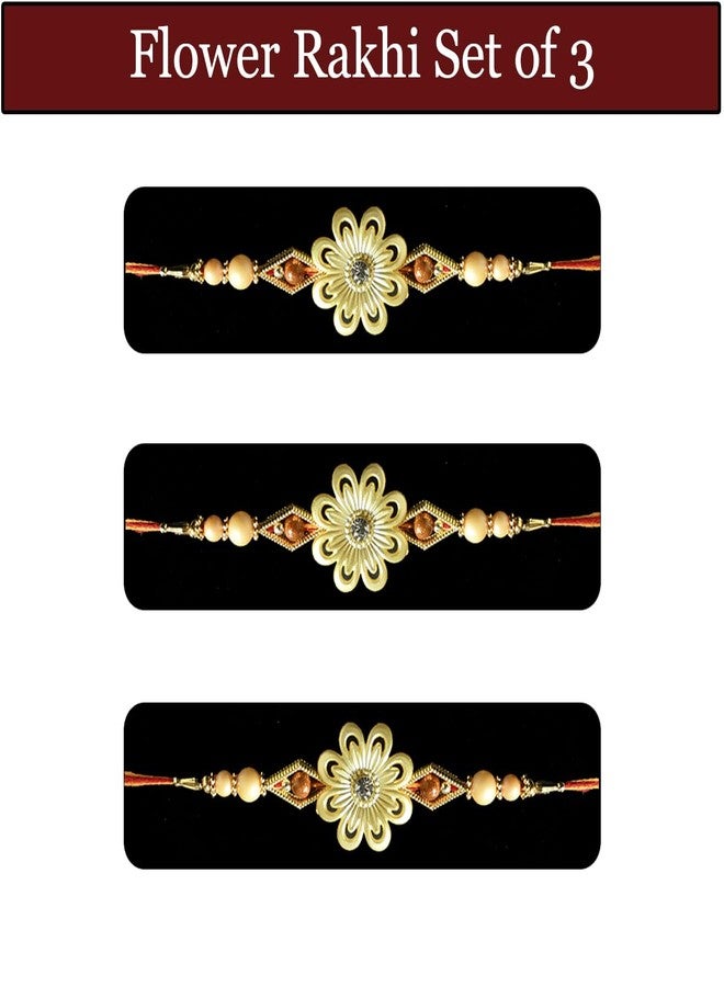 Natali Traders Set of 3 Rakhi for Brother with Roli Chawal Chopra | Flower Rakhi | Fancy Rakhi Bhaiya, Bhai, Veera | Exclusive Rakhi - Image 2