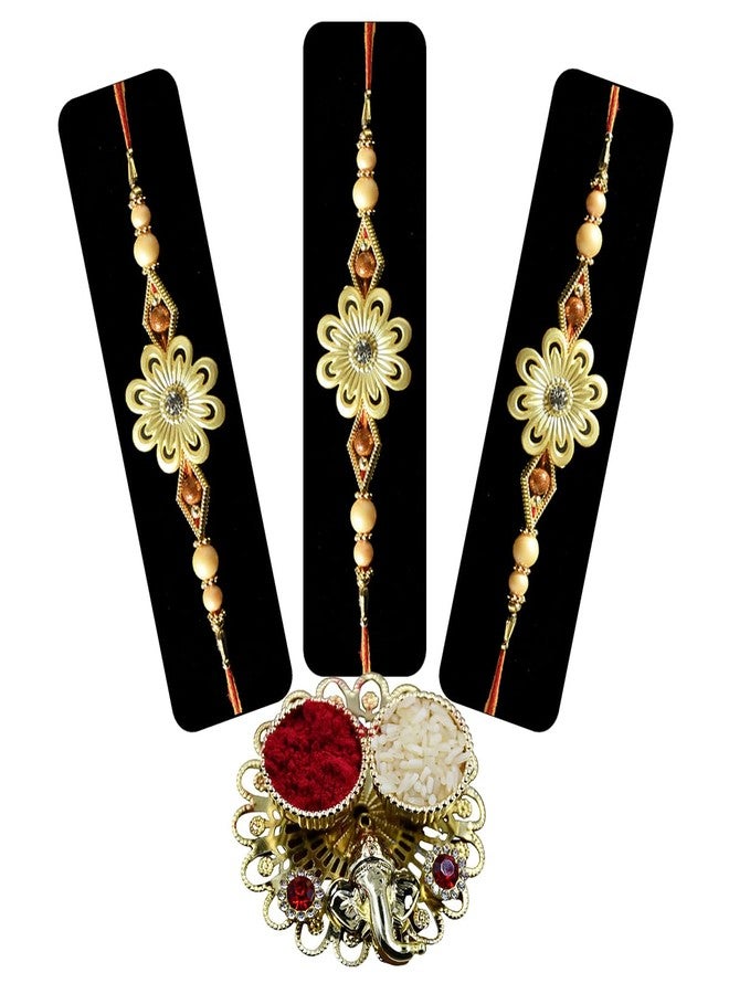 Natali Traders Set of 3 Rakhi for Brother with Roli Chawal Chopra | Flower Rakhi | Fancy Rakhi Bhaiya, Bhai, Veera | Exclusive Rakhi - Image 1