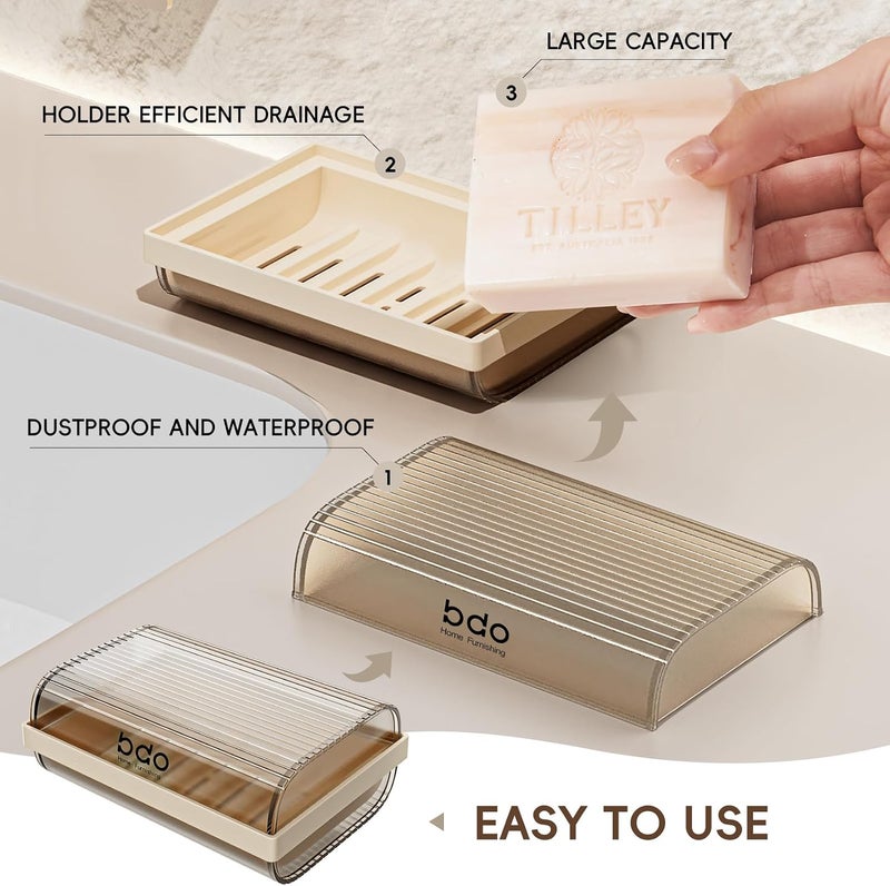 SHOTAY Large Soap Box, Detachable Soap Dish Holder, Durable Soap Case with Grooves Drain, Easy to Clean Plastic Bar Soap Holder Dish for Shower, Bathroom, Kitchen - Beige - 1Pcs - Image 3