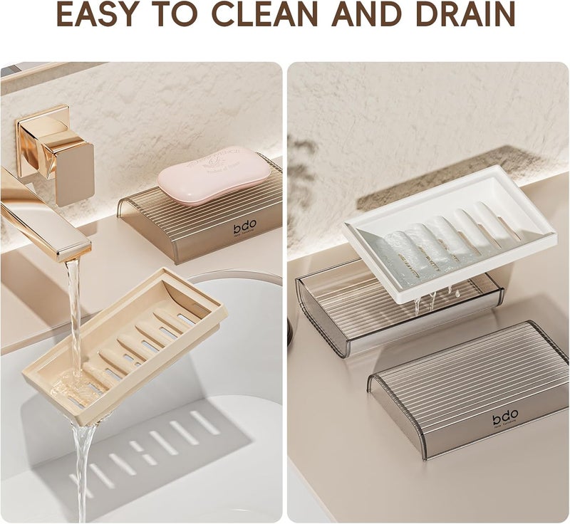 SHOTAY Large Soap Box, Detachable Soap Dish Holder, Durable Soap Case with Grooves Drain, Easy to Clean Plastic Bar Soap Holder Dish for Shower, Bathroom, Kitchen - Beige - 1Pcs - Image 4