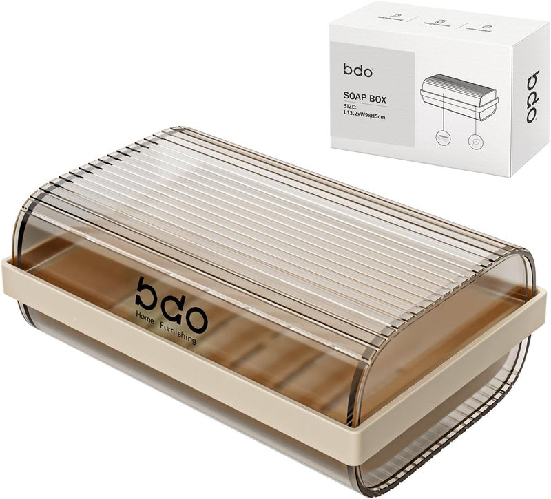 SHOTAY Large Soap Box, Detachable Soap Dish Holder, Durable Soap Case with Grooves Drain, Easy to Clean Plastic Bar Soap Holder Dish for Shower, Bathroom, Kitchen - Beige - 1Pcs - Image 1