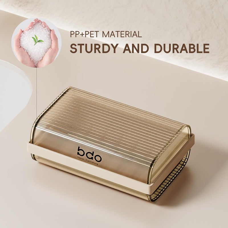 SHOTAY Large Soap Box, Detachable Soap Dish Holder, Durable Soap Case with Grooves Drain, Easy to Clean Plastic Bar Soap Holder Dish for Shower, Bathroom, Kitchen - Beige - 1Pcs - Image 5