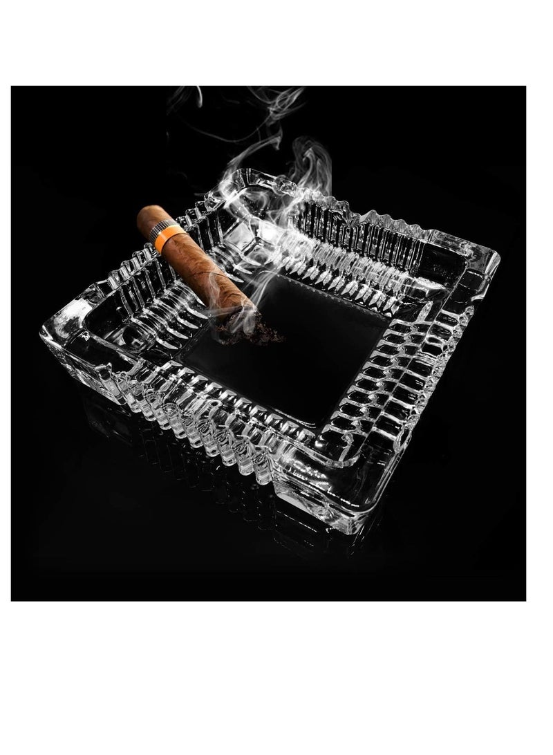 AKDC Ashtray , Large Glass For Cigarette Clear Crystal Ash Trays Outdoor Spuare Ashtrays 7X7Inch, Lc-A7*1Inc, 7*7 Inch