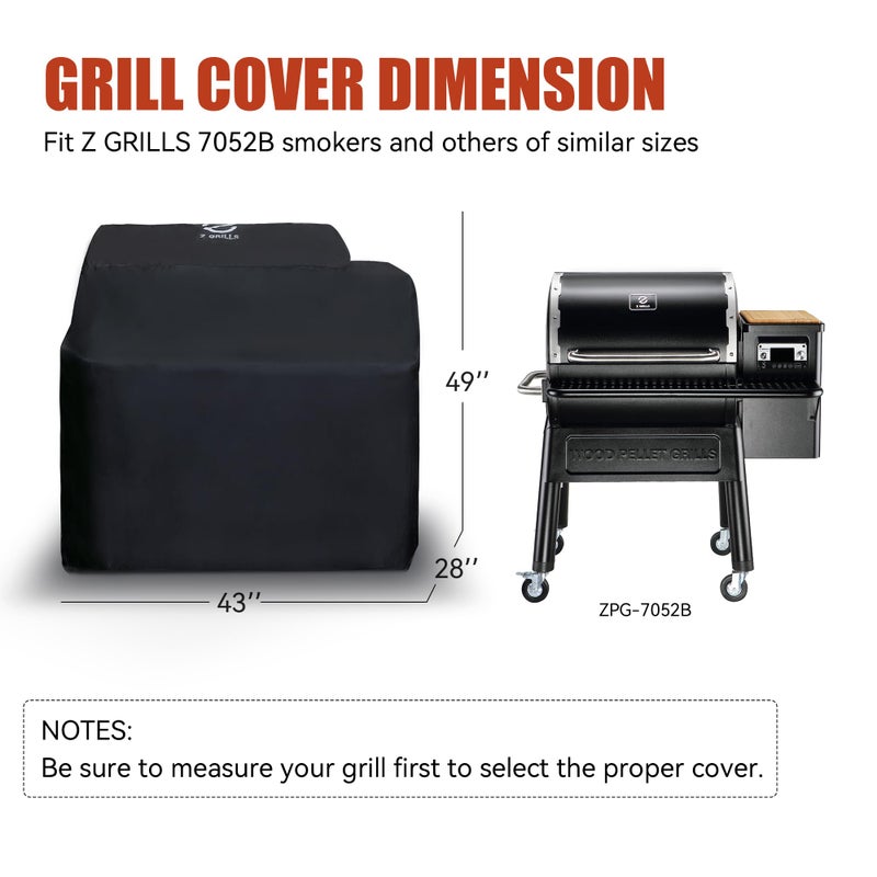 Z Grills Pellet Grill Cover 43 Inch | Official Genuine | Upgraded 600D Polyester Fabric, Heavy Duty, Waterproof, Weather Resistant Full Length Grill Cover for 7052B Pellet Smoker - Image 2