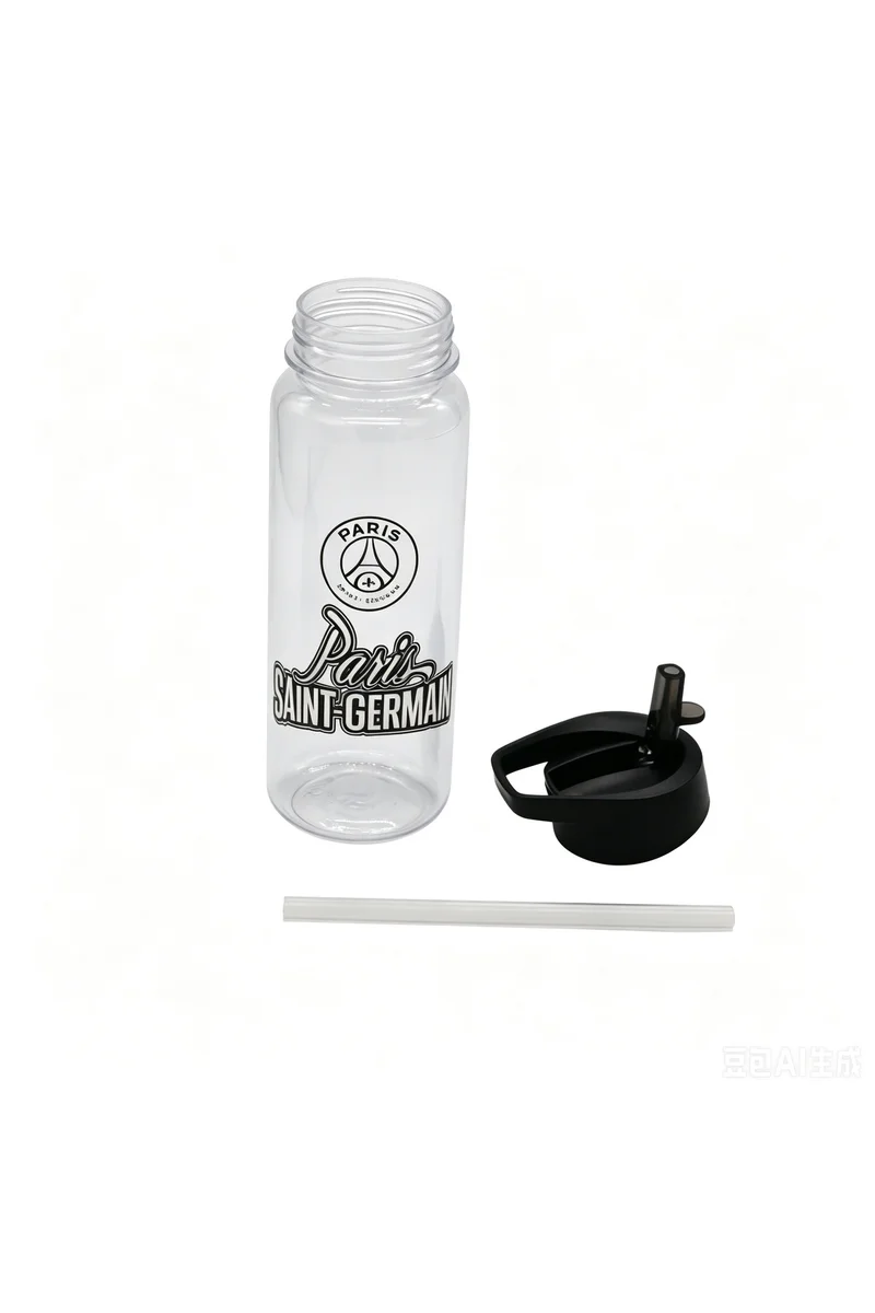 Bamboo Bark Paris Saint Germain Plastic Water Bottle 600ml with Straw Lid, PSG Football Leakproof School Bottle for Boys, Teens & Kids, Reusable Sports Bottle for Gym, Travel & Outdoor Use (Green & Black)