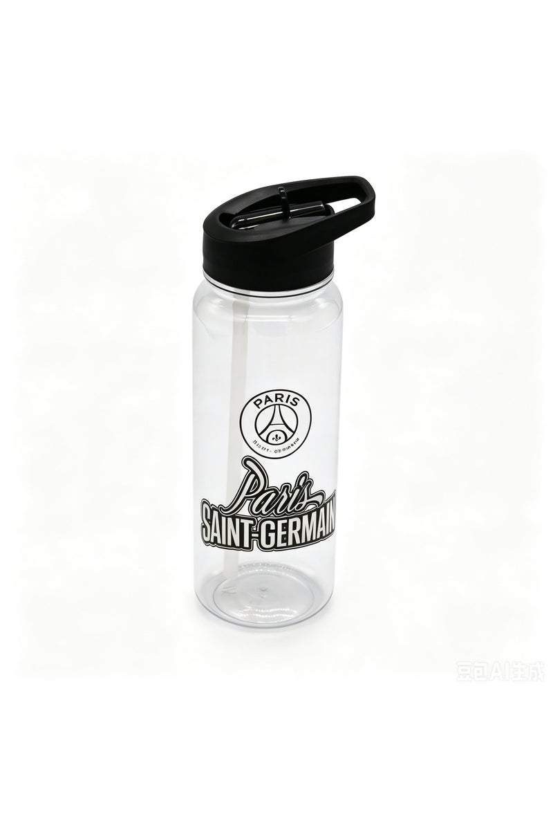 Bamboo Bark Paris Saint Germain Plastic Water Bottle 600ml with Straw Lid, PSG Football Leakproof School Bottle for Boys, Teens & Kids, Reusable Sports Bottle for Gym, Travel & Outdoor Use (Green & Black) - Image 1