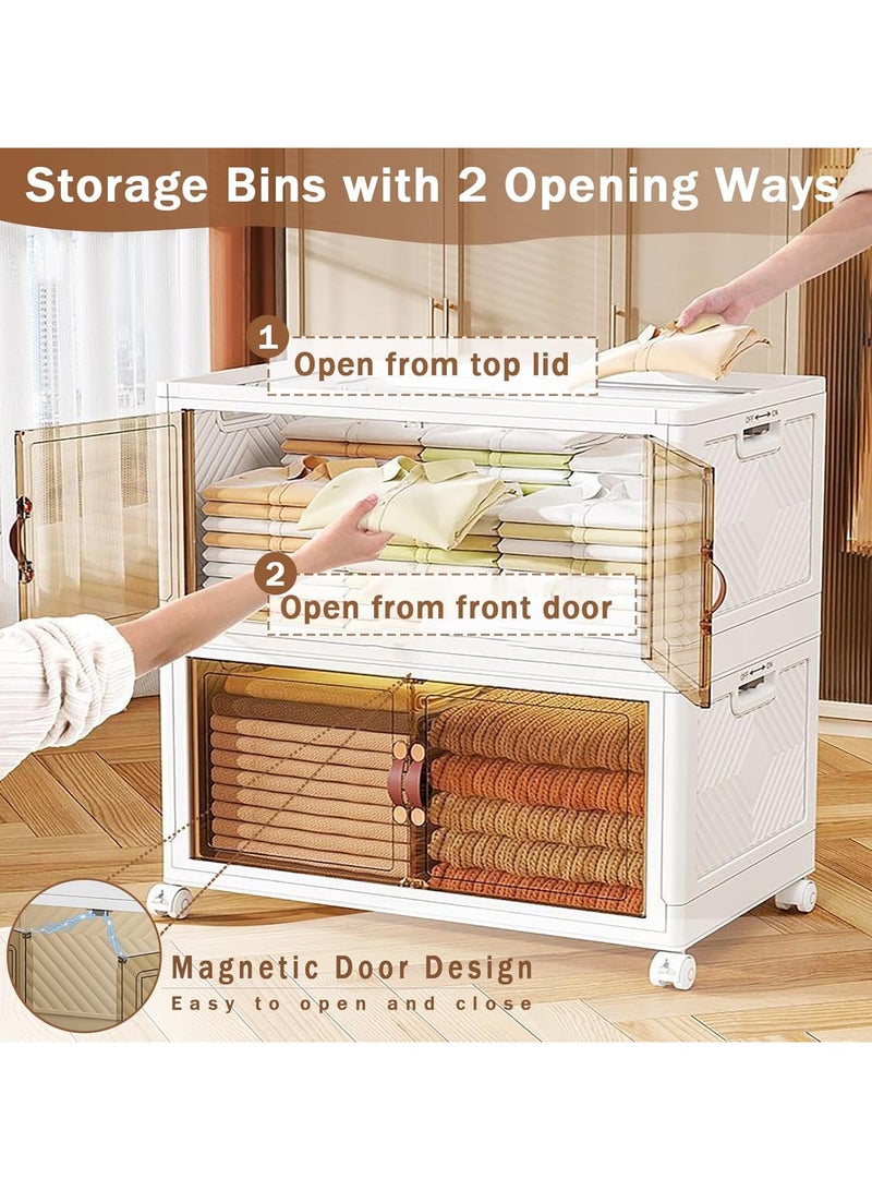 بريمو بلس صندوق تخزين بلاستيكي قابل للطي 4 طبقات مع عجلات وأبواب، صندوق تخزين كبير جدًا مع منظمات للغطاء، صناديق تخزين قابلة للتكديس، منظمات خزانة بباب مزدوج مغناطيسي مع بكرة عالمية - Image 4
