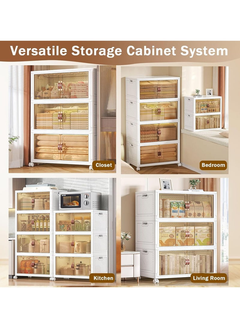 بريمو بلس صندوق تخزين بلاستيكي قابل للطي 4 طبقات مع عجلات وأبواب، صندوق تخزين كبير جدًا مع منظمات للغطاء، صناديق تخزين قابلة للتكديس، منظمات خزانة بباب مزدوج مغناطيسي مع بكرة عالمية - Image 5