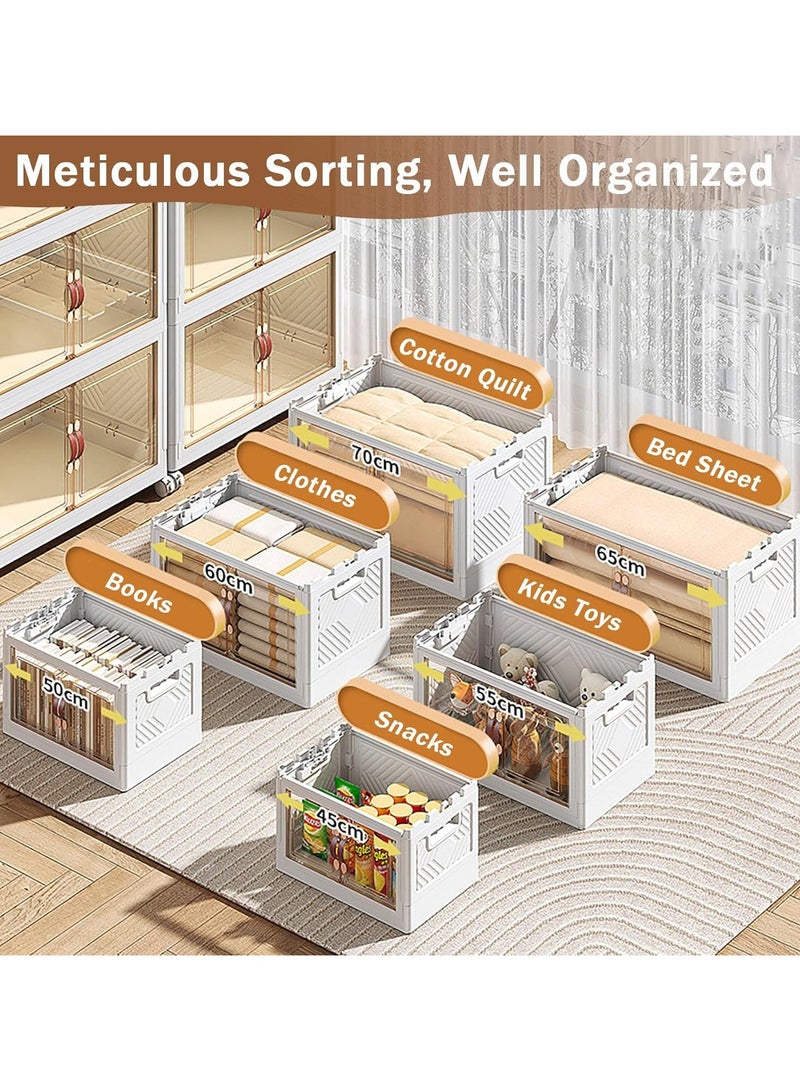 بريمو بلس صندوق تخزين بلاستيكي قابل للطي 4 طبقات مع عجلات وأبواب، صندوق تخزين كبير جدًا مع منظمات للغطاء، صناديق تخزين قابلة للتكديس، منظمات خزانة بباب مزدوج مغناطيسي مع بكرة عالمية - Image 3