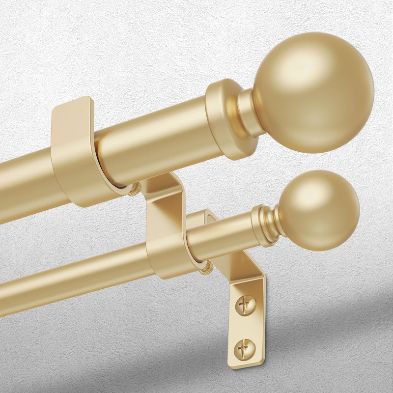 Wolistsa Double Curtain Rod, 1 Inch Gold Dual Curtain Rods for Windows 48 to 84 Inch, Decorative Adjustable Heavy Duty Telescopic Spliced Window Treatment Rods Set for Bedroom Living Room Farmhouse - Image 1
